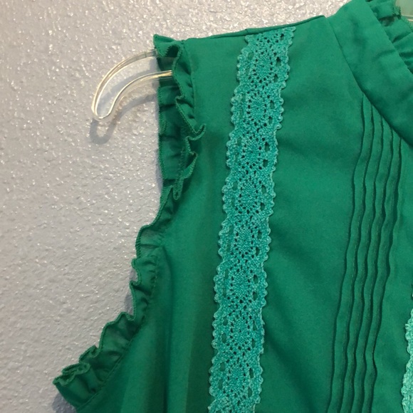 ruffle blouse Women's M green vintage inspired high collar lace EUC shirt top - Picture 4 of 11